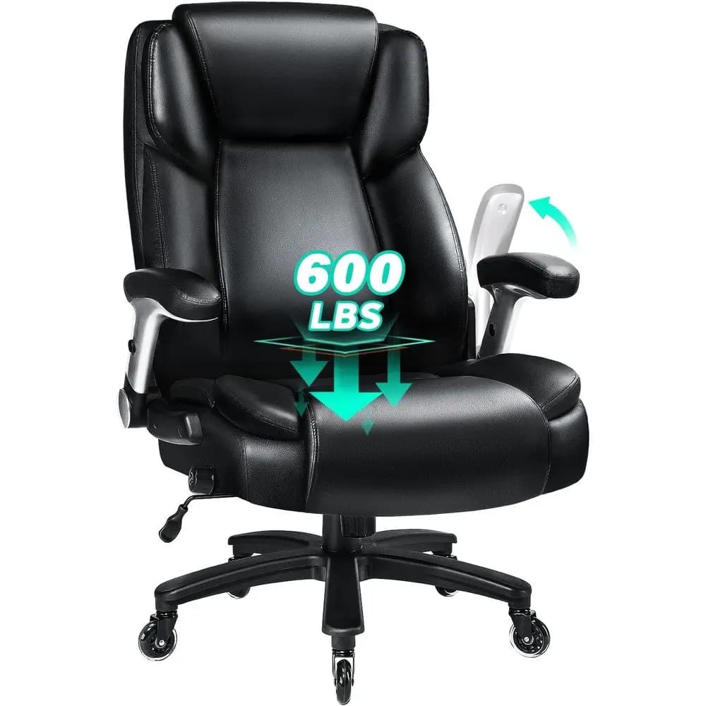 Sedia da Ufficio Ergonomica Resistente con Braccioli Sollevabili, Cuscino Lombare di Supporto, Ruote Silenziose per Dirigenti di Grandi Dimensioni (Nera)