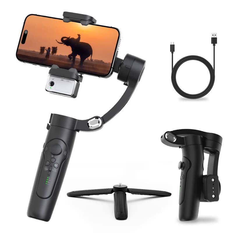 Stabilizzatore cardanico portatile da esterno a 3 assi per smartphone con luce di riempimento Face Tracking Registrazione video anti-vibrazione per iPhone Xiaomi