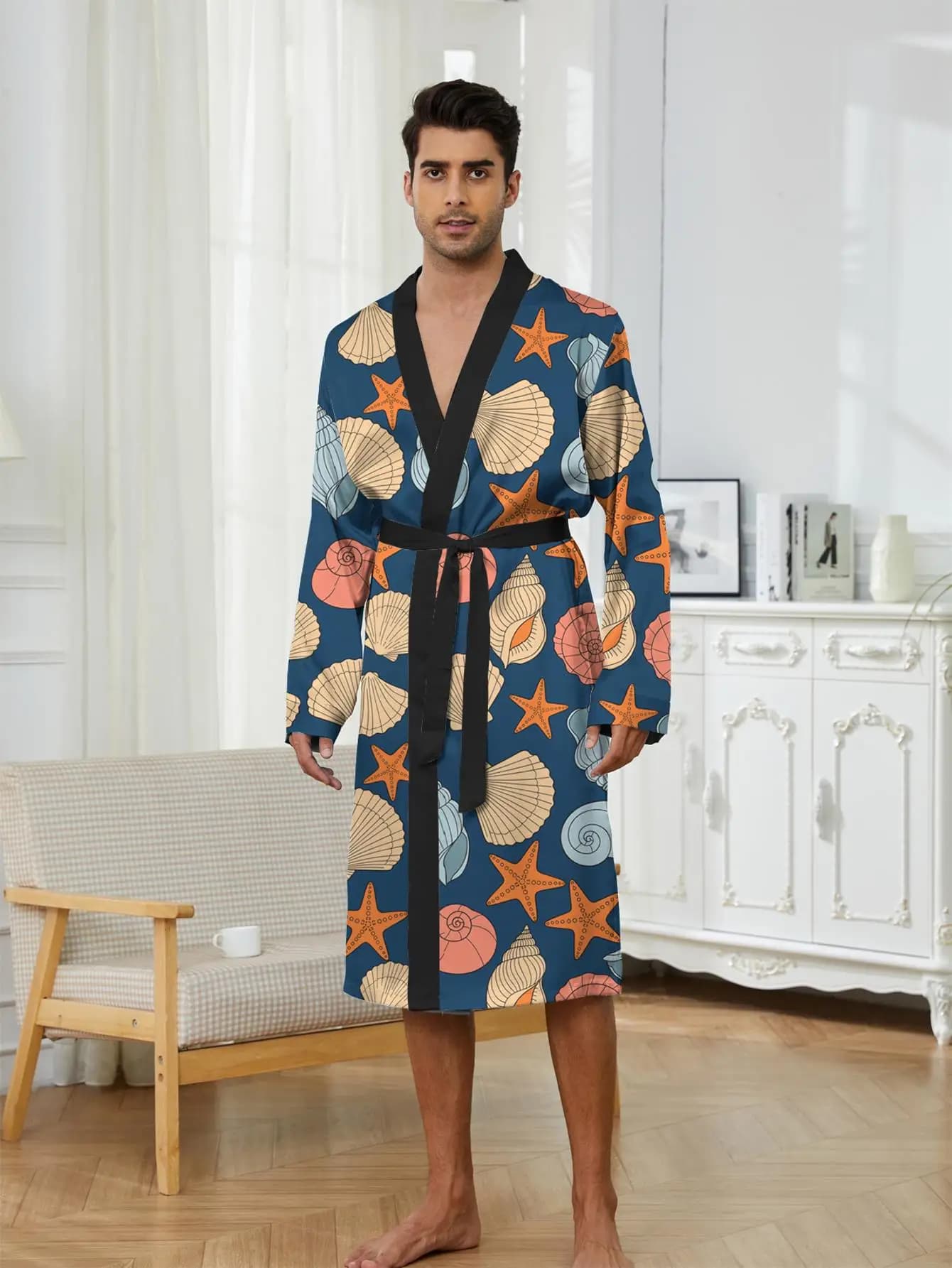 1pcs Men's Robes 2026 Spring/Summer 3D Printed Sleepwear dressing gown Breathable Men's bathrobe Robe man Graphic Shower robe