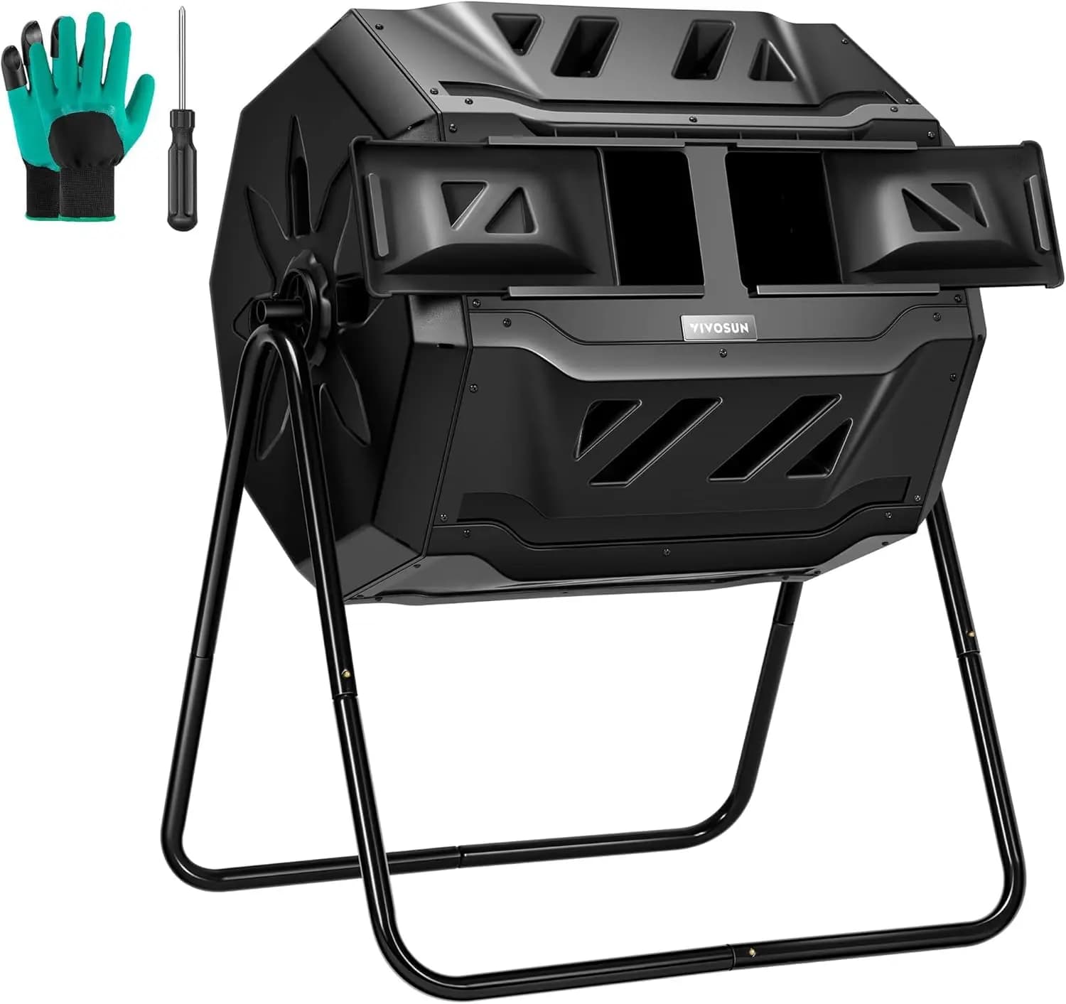 Outdoor Tumbling Composter Dual Rotating Batch Compost Bin, 43 Gallon Black Door, Customized
