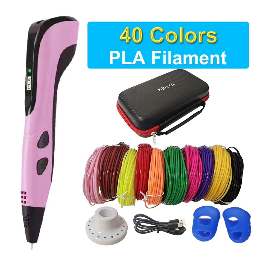 3D Pen 3D Printing Pen for Kids 40 Colors 1.75mm Filament PLA DIY Design Birthday Children's Christmas Gifts with Travel Case