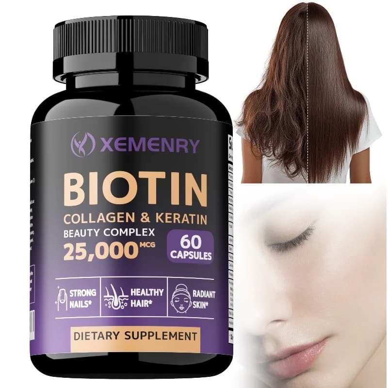 Biotin Capsules + Collagen + Keratin - Hair Growth, Strengthens weak nails, Anti-aging, Supports skin health, joints and bones