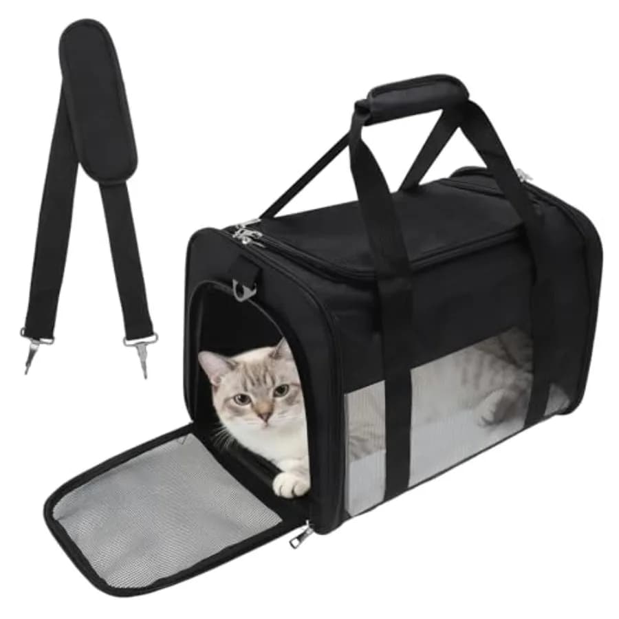 Trasportino per Animali Domestici con Design in Rete Traspirante, Morbido Trasportino per Gatti con Tracolla, Soluzione Comoda per Viaggi, Nero