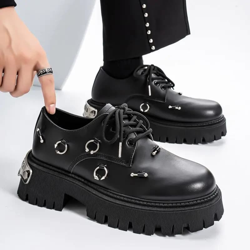 2026 Summer Men American Casual Derby Leather Shoes Thick Sole Non Slip Height Increasing Workwear Boots Trendy