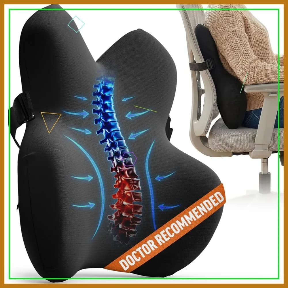 Cuscino Lombare in Memory Foam per Sedia da Ufficio - Supporto per Sedile Auto, Favorisce una Migliore Postura e Allevia il Dolore