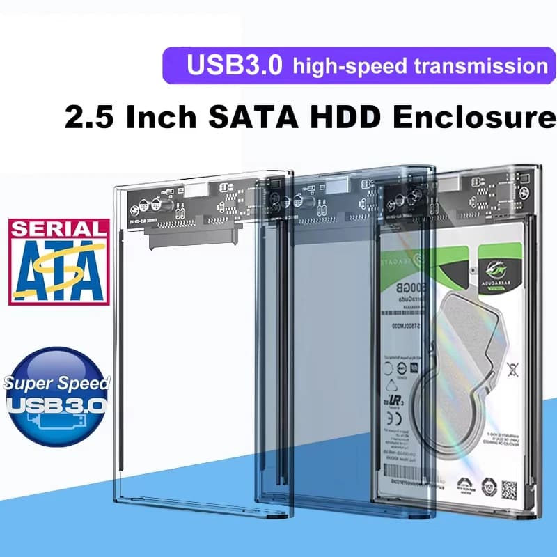 Custodia per disco rigido USB 3.0/3.1 Custodia per disco rigido SATA SSD da 2,5 pollici Velocità di trasferimento 5 Gbps Adattatore trasparente Scatola per disco rigido esterno