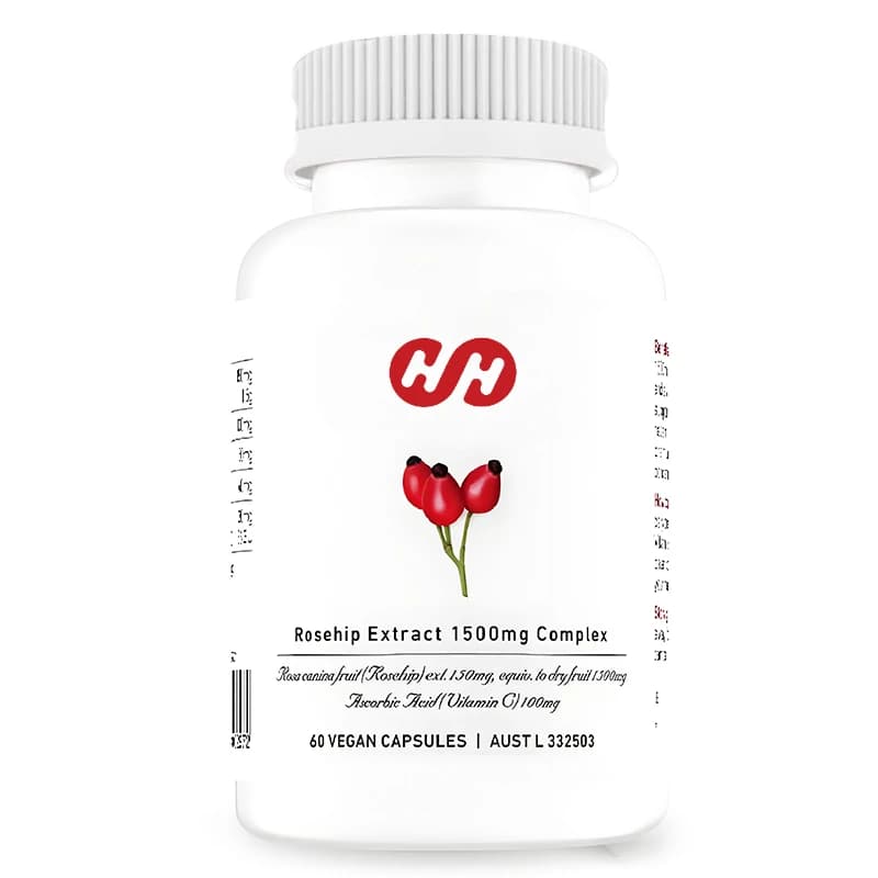 Rose Fruit Extract 1500mg, for Collagen Formation with Vitamin C and E, with Luminous Effects, Nutrients and Radiants, 60 Capsules