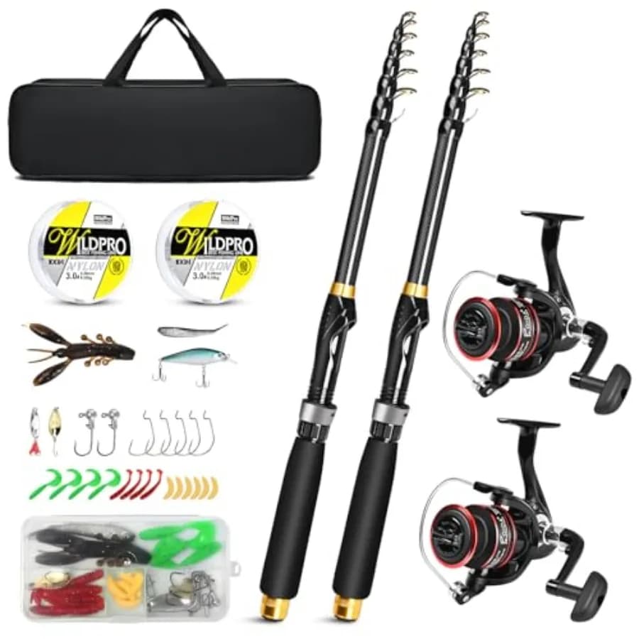 Canna da pesca telescopica in fibra di carbonio da 6,89 piedi e mulinello combinato 2 pezzi con mulinelli da spinning 2 lenze 2 ami da pesca esca set porta