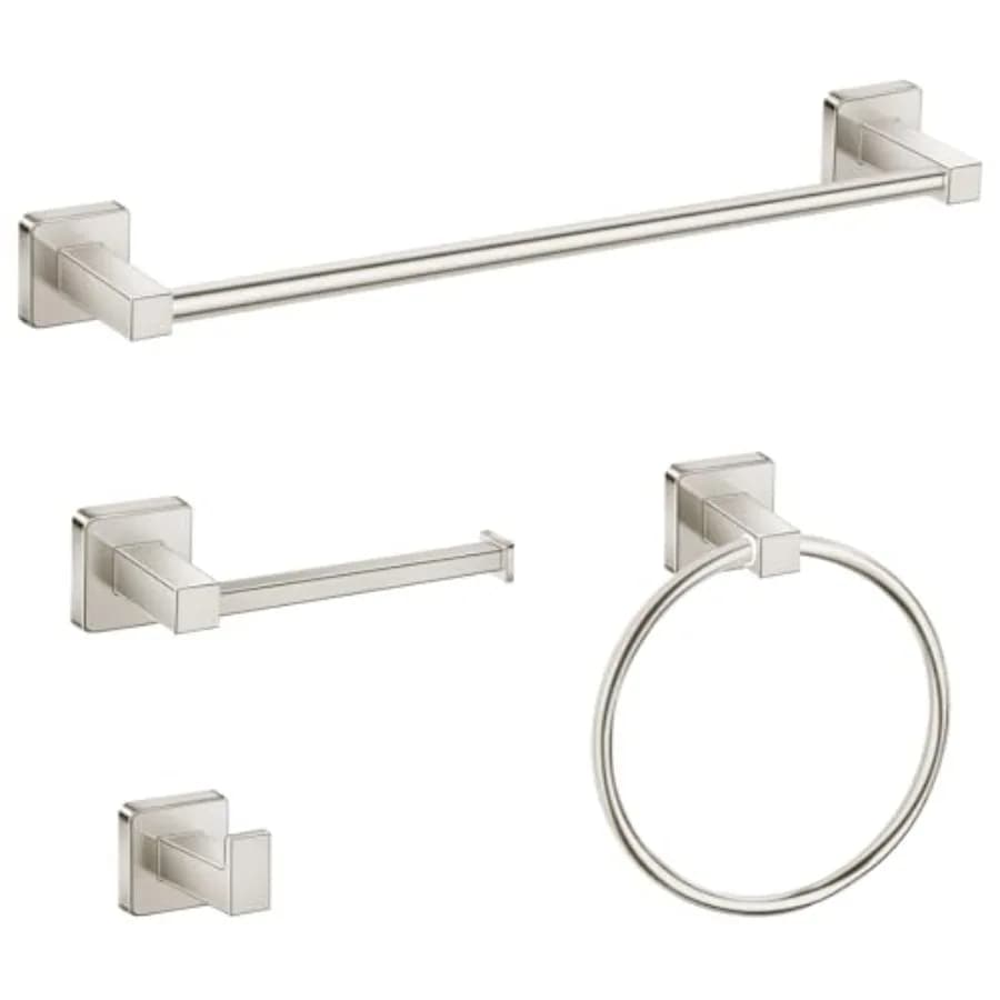 Set di Accessori per Bagno 4 Pezzi, Set Portasciugamani in Acciaio Inox, Include Portasciugamani da 20 Pollici, Anello Portasciugamani, Gancio per Accappatoio