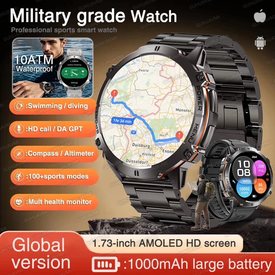 2025New TANK T3 Ultra 2 GPS Astuto Della Vigilanza Degli Uomini Bussola Alltimetro 1000mAh Batteria 10ATM Impermeabile Sport Fitness AMOLED Chiama Orologi