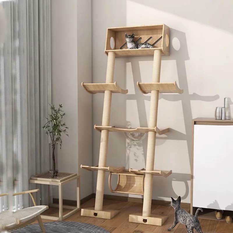 Serie Torre pendente Struttura da arrampicata per gatti Telaio per gatti Piattaforma per saltare per gatti Torre per capsule spaziale Legno massello contro Wal