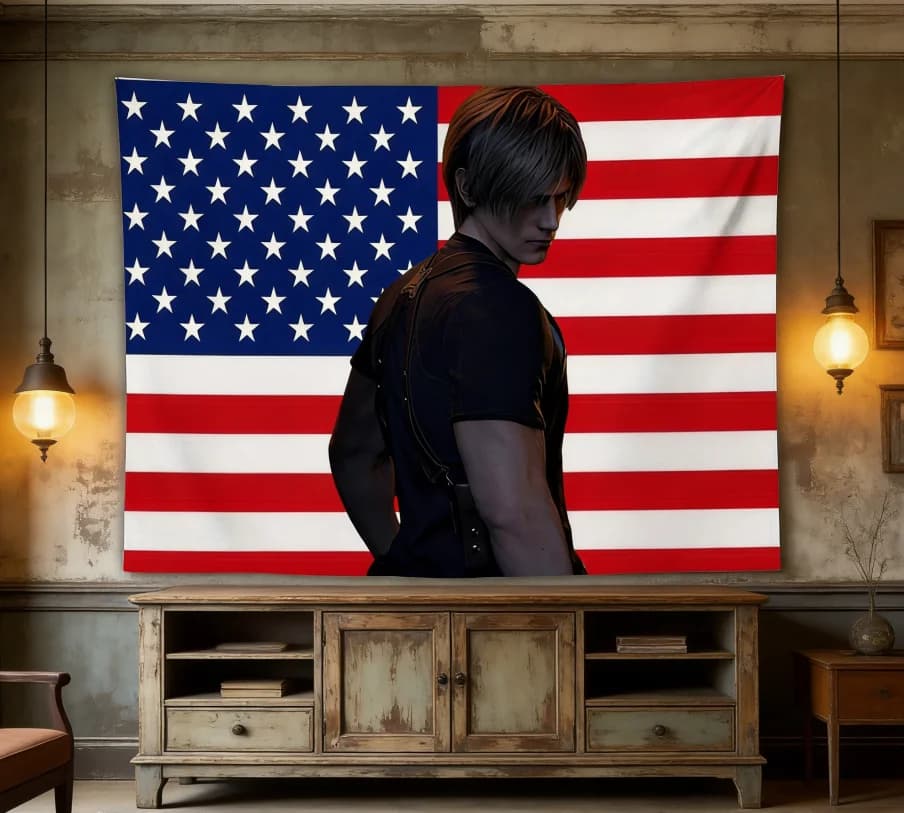 Tapestry con Bandiera Americana Rosa, Stampa di Personaggi d'Azione in Poliestere, Decorazione da Parete per Camera da Letto, Gamer e Appassionati di Cultura Pop Patriottica