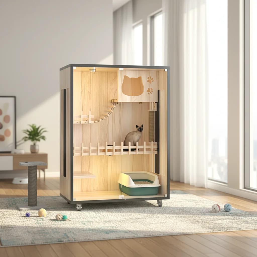 Wholesale 3-Layer Extra Large Luxury Modern Indoor Cat Cabinet Spacious Villa Fit for Smart Cat Litter Box Living Room