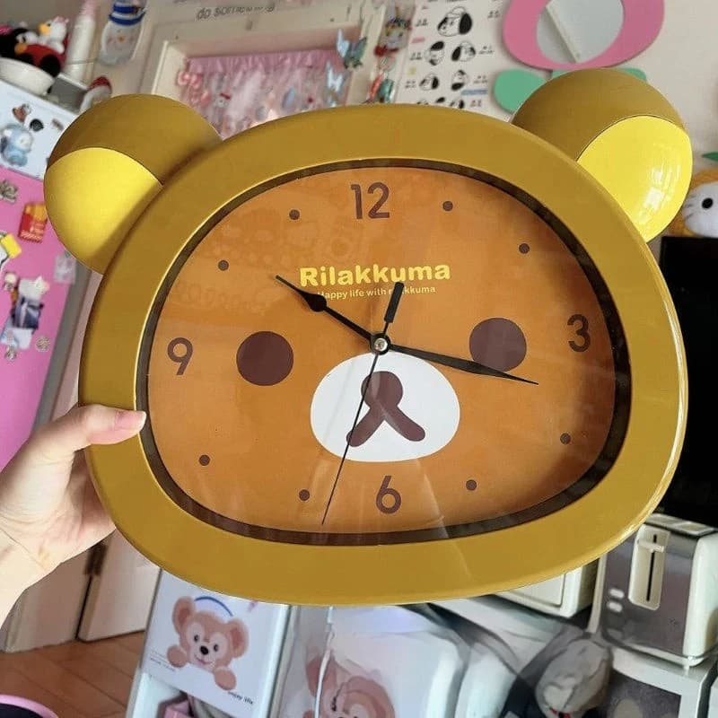 Cute Cartoon Rilakkuma Wall Clock Alarm Clock Silent Clock Living Room Bedroom Sweeping Second Quartz Clock Bedroom Decorations