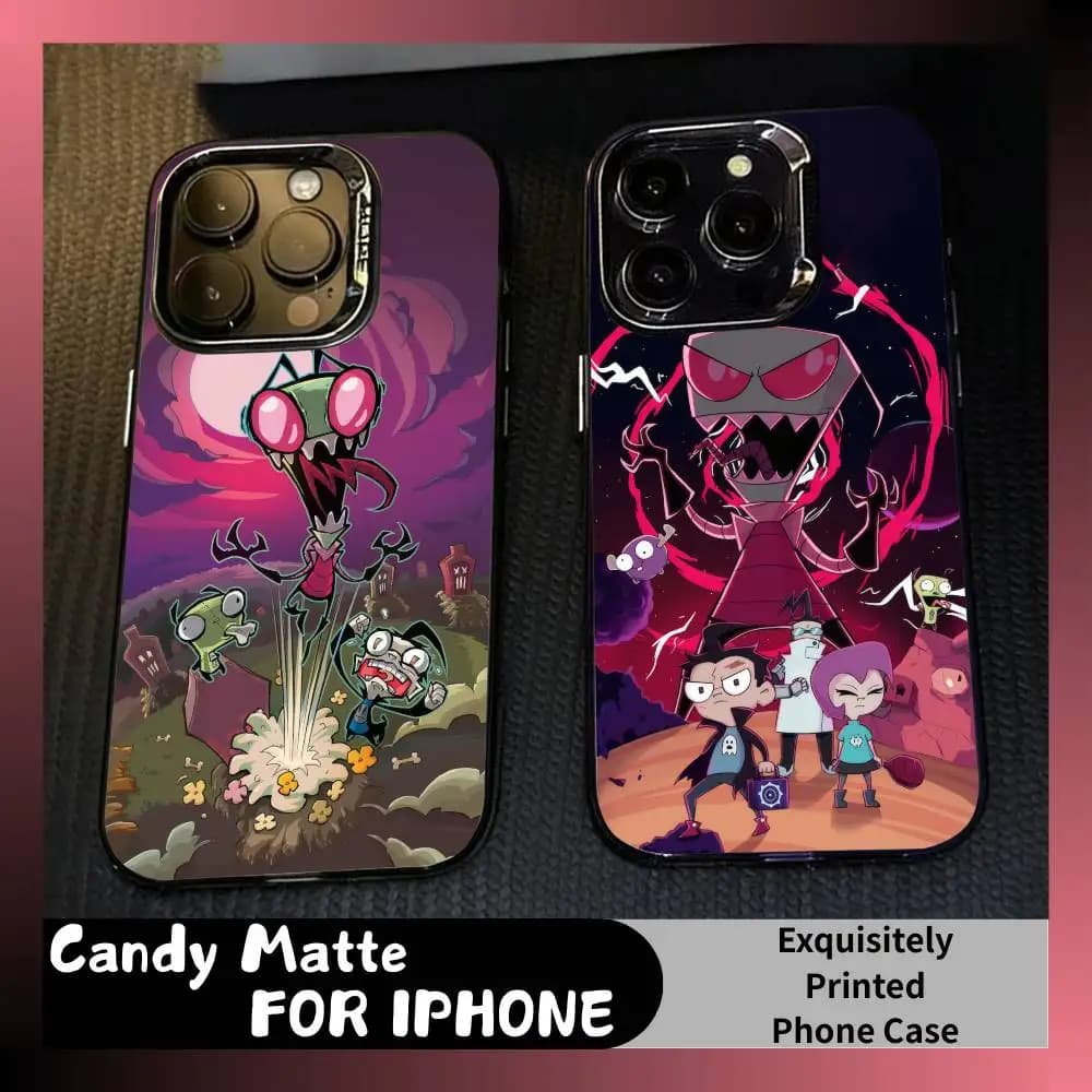 Cover per iPhone 16 17 15 14 12 13 Pro Max con stampa Cartoon I-Invader Alien Z-ZIM, nera opaca antiurto effetto caramella
