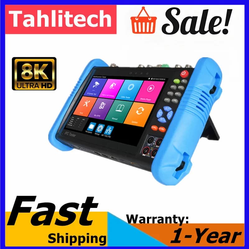 7 Inch Monitor CCTV Tester for Cameras 8MP AHD CVI TVI CVBS SDI IP, UTP cable tester, Onvif, HDMI input VGA, Power supply, CCTV test