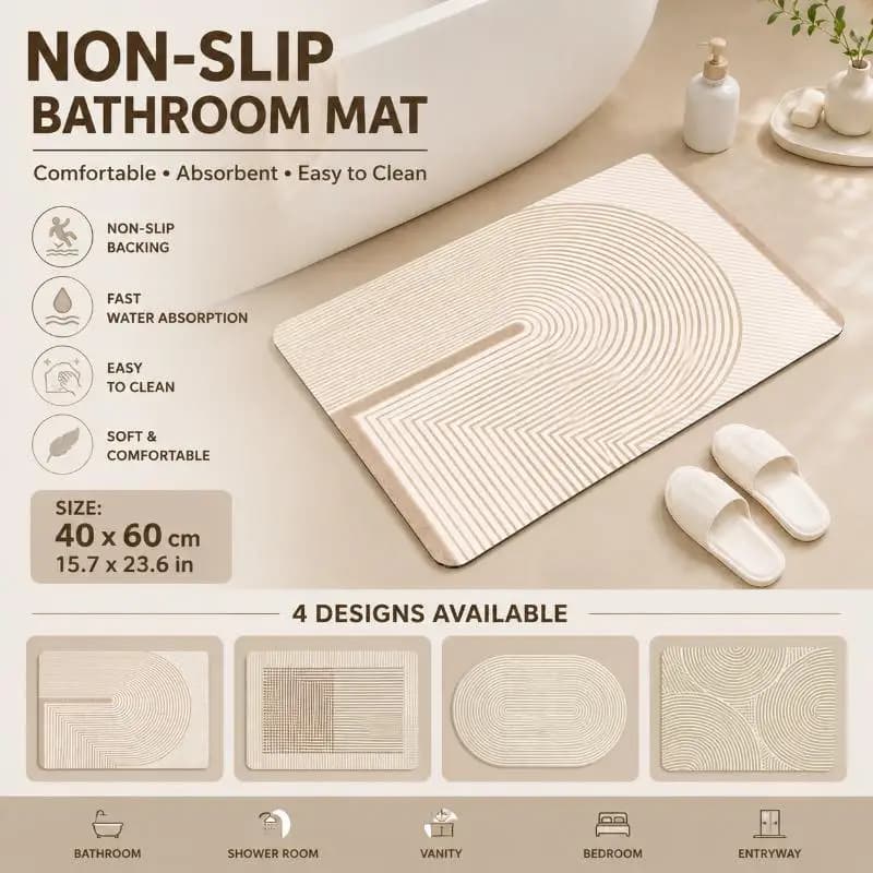Beige Striped Diatomite Bath Mat Quick Dry Absorbent Non Slip Backing For Bathroom Entrance