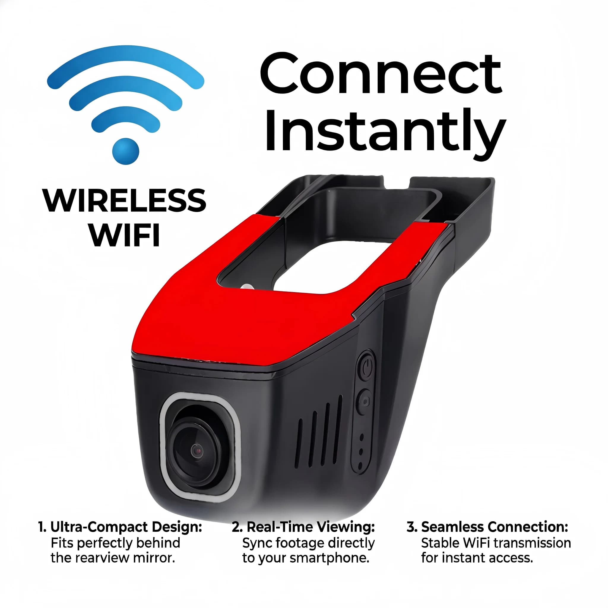 1080P HD Car Dash Cam, Loop Recording, Collision Lock, Easy Installation, WiFi APP Connection for Video Playback