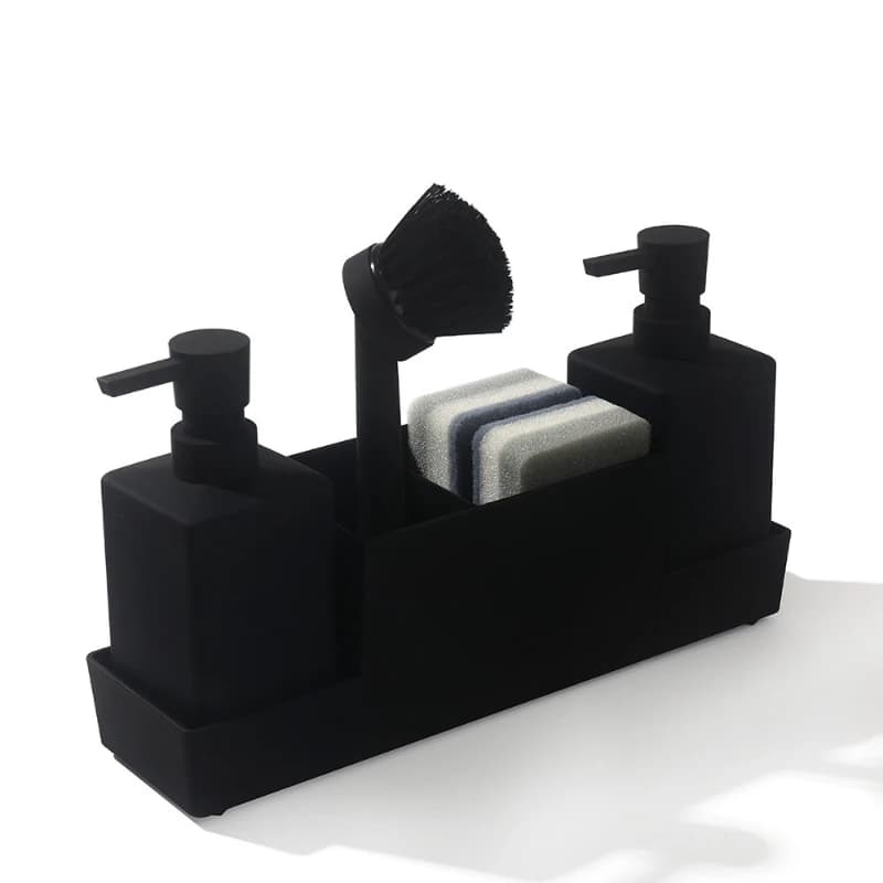 dispenser di sapone da cucina con portaspugna, set di sapone per le mani e dispenser di liquidi per piatti con spazzola per lavello da cucina