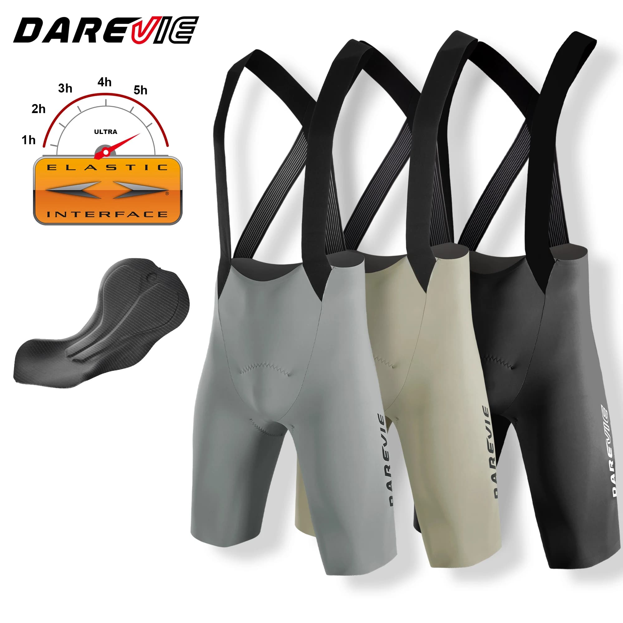 DAREVIE Men's Cycling Bib Shorts Seamless 5.0 Italy ELASTIC-INTERFACE® Pad Cycling Shorts Compression Anti Slip Men's Shorts