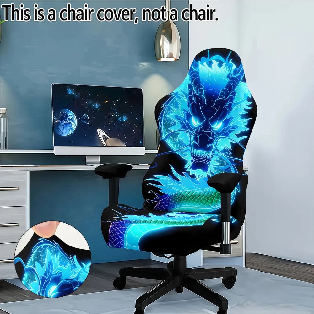 Set di Coprisedia da Gaming con Stampa Drago Neon, Coperture per Sedie da Computer Fluorescenti, Decorazione Elastica per Sedie da Ufficio e Gaming
