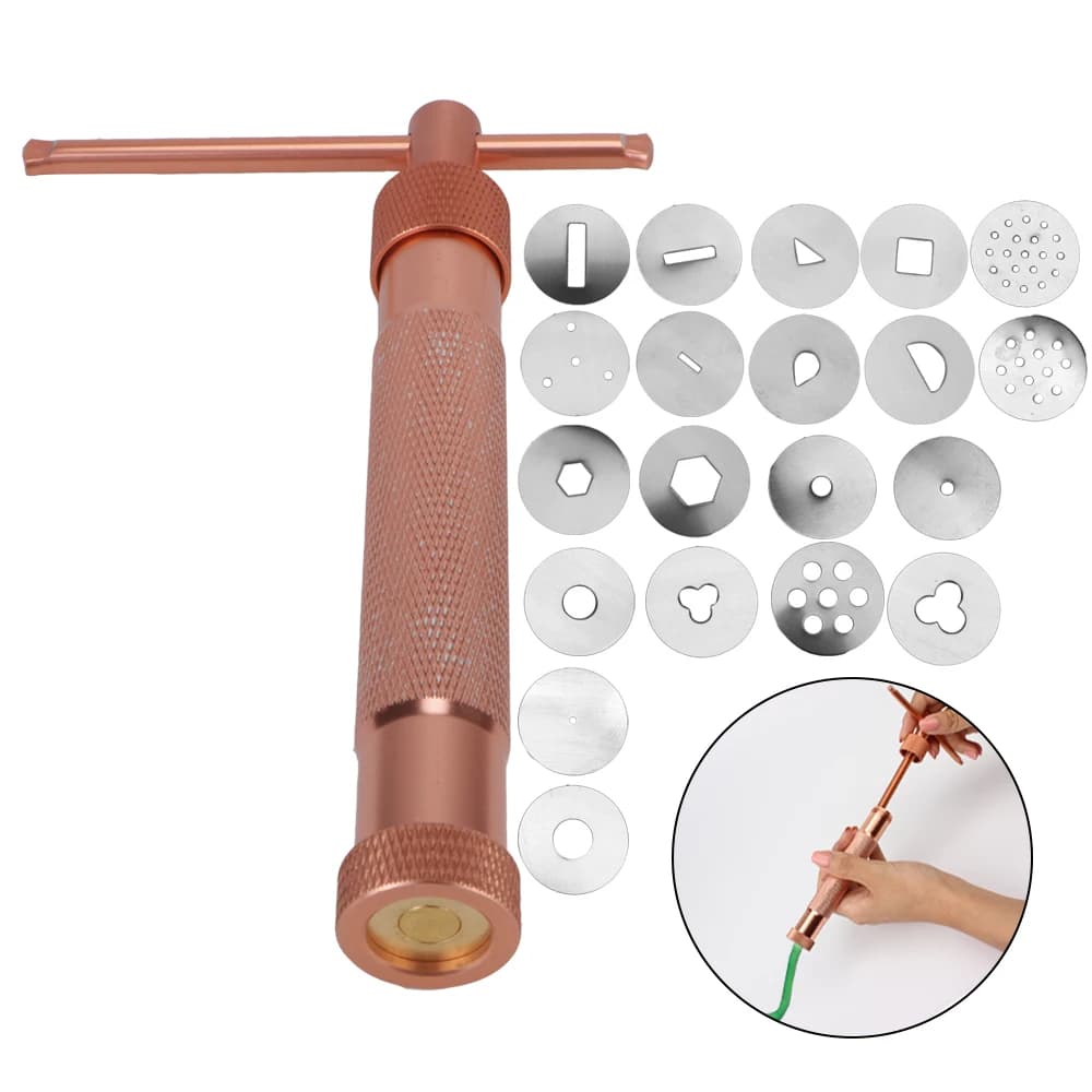 With 20 Tips Clay Craft Perfect Rose Gold Clay Cake Sculpture Tool Sugar Paste Extruder Fondant Cake Sculpture Polymer Tool