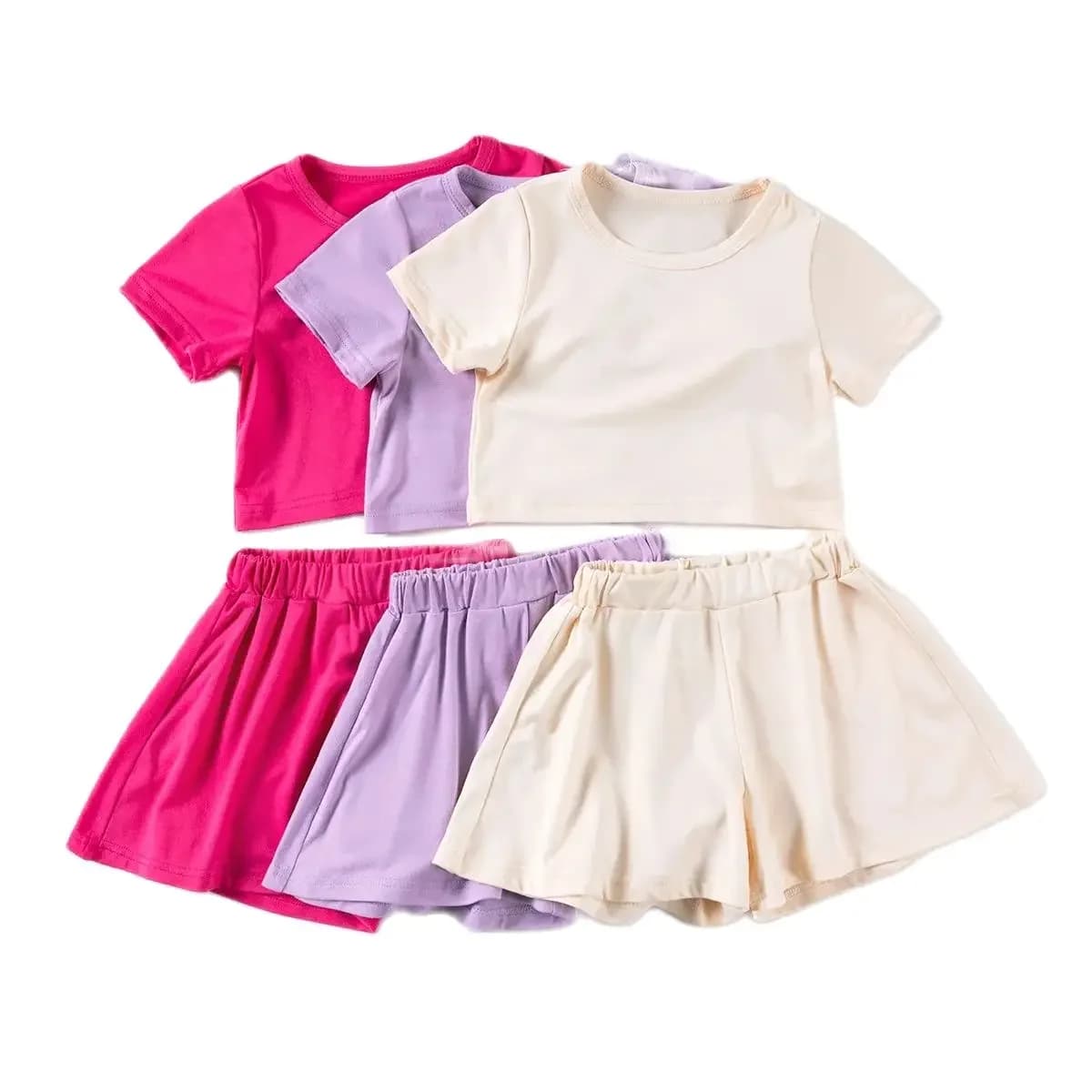 Newborn Solid Casual Suits Fahion Shorts Sleeves top and Flares Shorts full set for kids Summer Street 2024