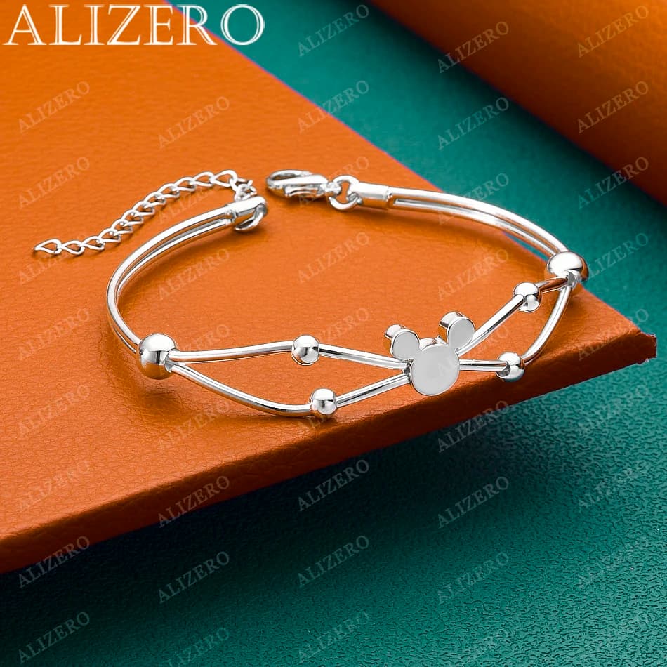 Bracciale regolabile con catena Mickey in argento sterling 925 per donna, gioielli alla moda, regalo di compleanno per ragazze
