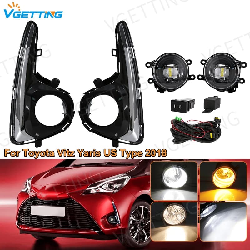 Per Toyota Vitz Yaris US Type 2018 fendinebbia per auto LED DRL Daytime Running Light faro con interruttore Wire Covers accessori 12V