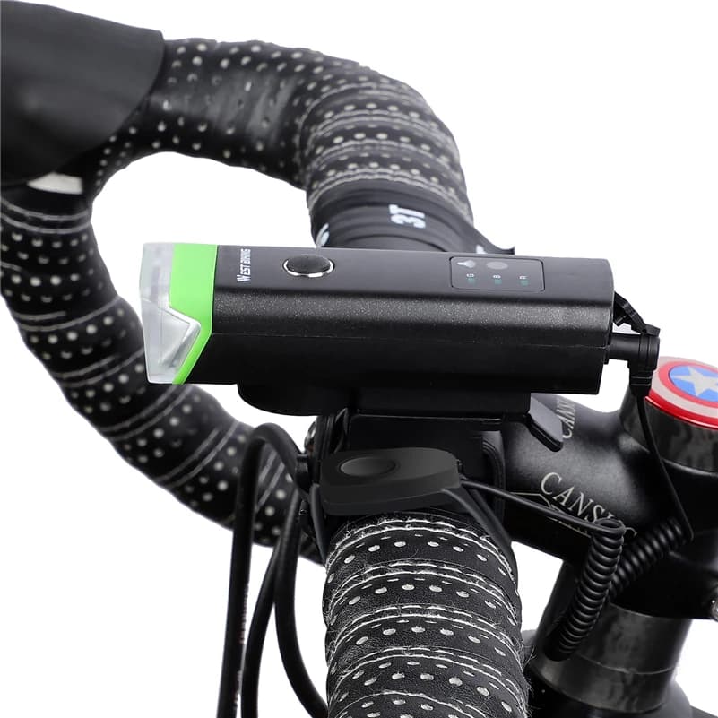WEST BIKING Luce per bicicletta con clacson, faro anteriore a LED, ricaricabile USB, sensore automatico, lampada per bici MTB, faro per ciclismo su strada