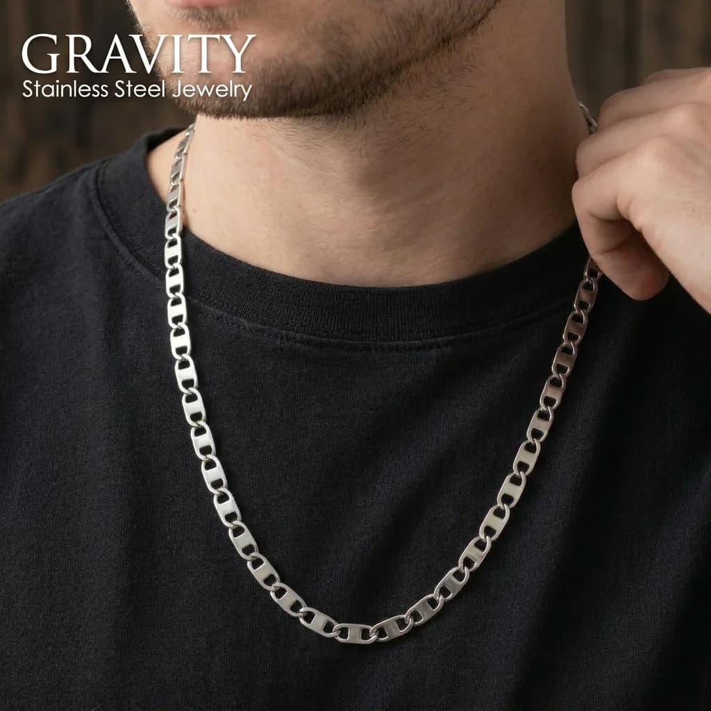 316L Stainless Steel Ladder Link Chain 58cm, Non-Tarnish H-Link Necklace, Waterproof Minimalist Hip Hop Jewelry Gold Steel