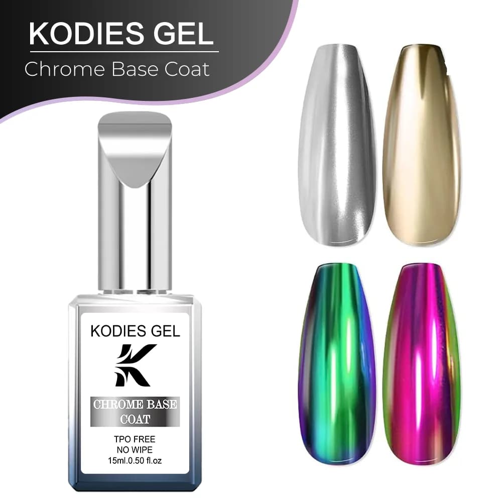 KODIES GEL Transparent chrome base Metallic mirror painting coat Gel base No stick Chromed powder Permanent UV Manicure Art nails