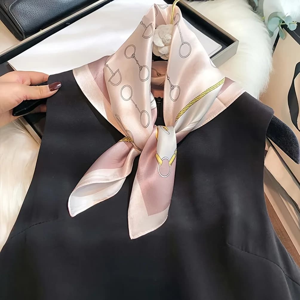 Foulard Quadrato di Lusso 100% Pura Seta, Elegante con Motivo Geometrico, Sciarpa da Collo, Bandana, Fascia per Capelli, Pochette, Accessorio Morbido per Borsa, Regalo per Donna