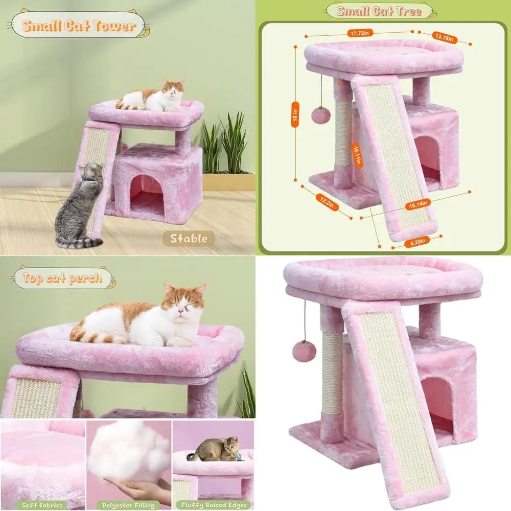 Tiragraffi Rosa per Gatti: Albero Multilivello con Trespoli, Casette e Base Stabile per Gattini e Gatti Adulti