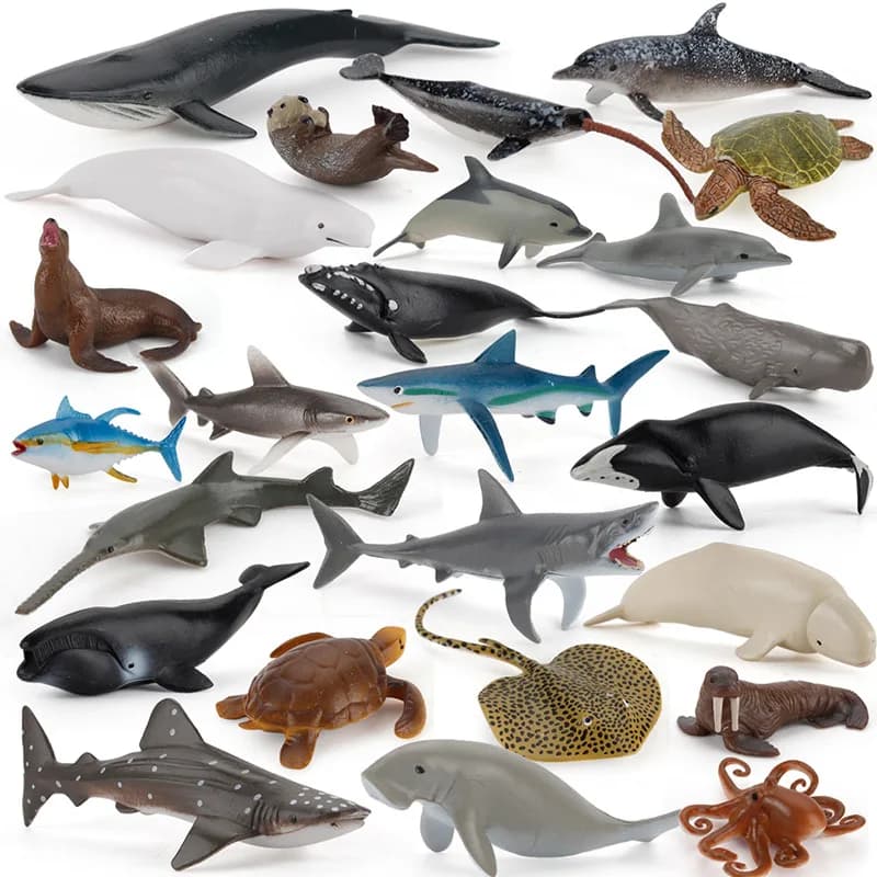 Animali marini in miniatura Action Figure Ocean World Sussidi didattici Modello Balena blu Delfino Biologia Educazione Squalo Giocattoli per bambini