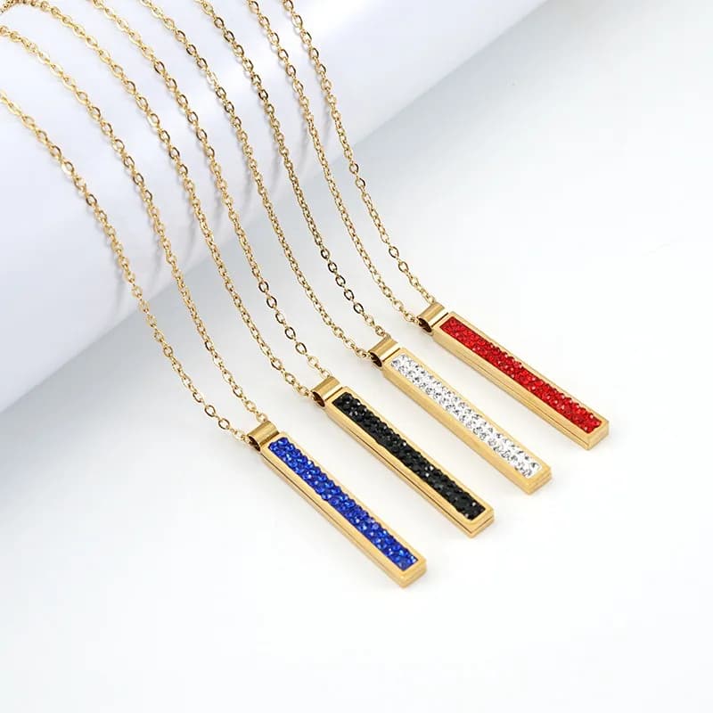 Stainless Steel Three-dimensional Strip Jewelry Set Fashionable Gold Diamond Earrings Necklace Jewelry Women