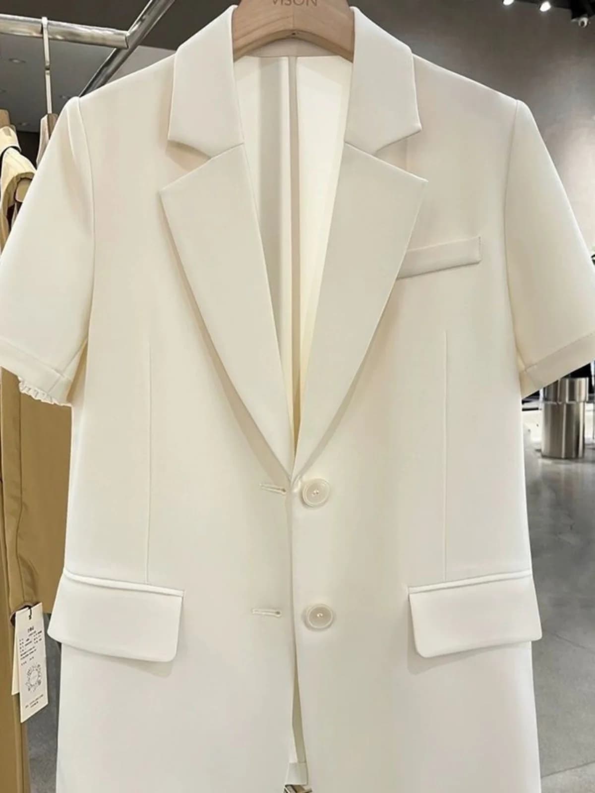 Slim Fit Short Sleeve Suit Jacket Women's Fashion Trend Minimalist Style Patchwork Lightweight Summer New Arrival Street Style