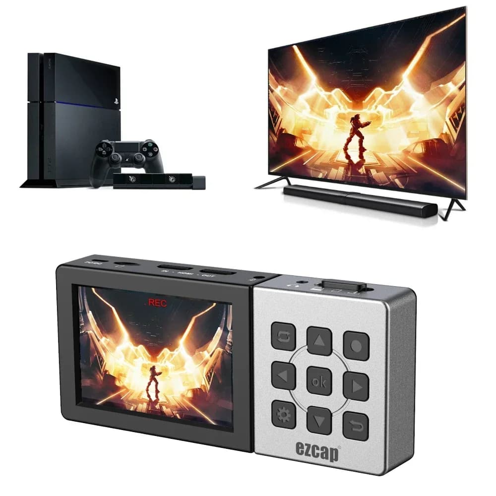 Ezcap273 HDMI Videoregistratore Box per PS4 XBOX Switch Scheda di acquisizione giochi per PC 1080P 60fps Registra microfono Ingresso uscita audio Schermo LCD da 3,5 pollici