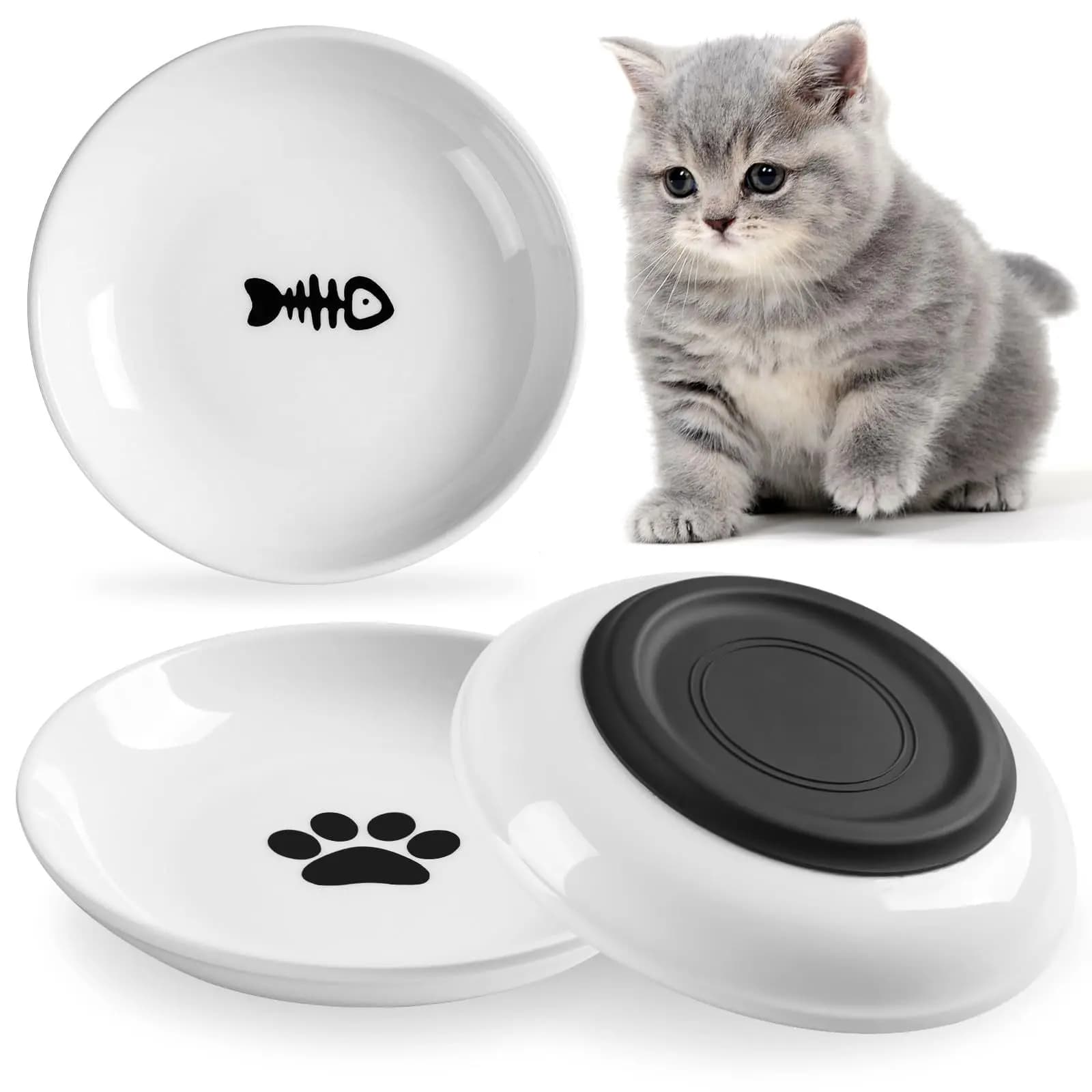Ciotola per gatti per animali domestici Vassoio in scatola per snack Non facile da ribalare sul fondo in silicone Ciotola per cibo per gatti Piatto per gatti in porcellana Ciotola per cibo per cani Forniture per animali domestici