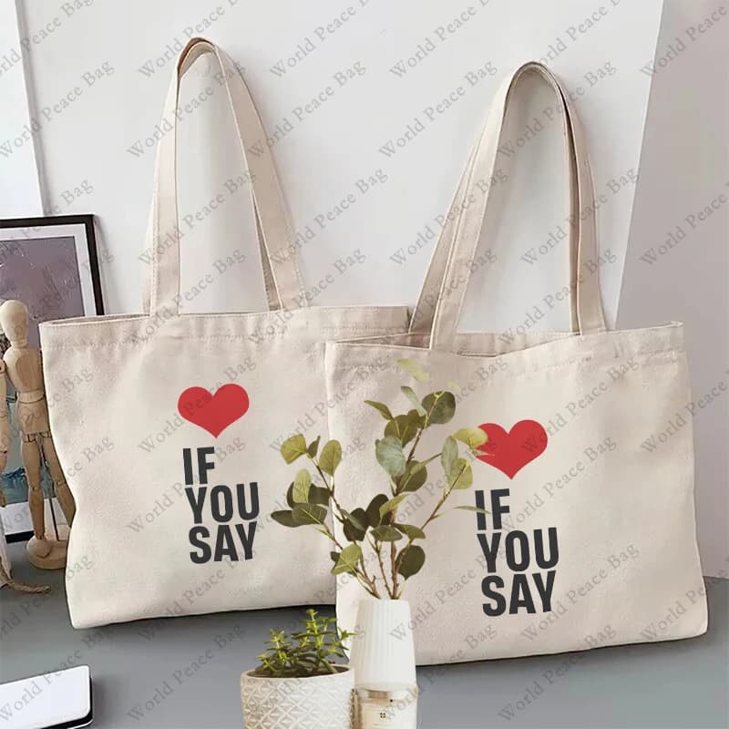 1 borsa tote con motivo Love If You Say Kpop, borsa a tracolla in tela per viaggi, pendolarismo quotidiano, borsa riutilizzabile da donna, miglior regalo