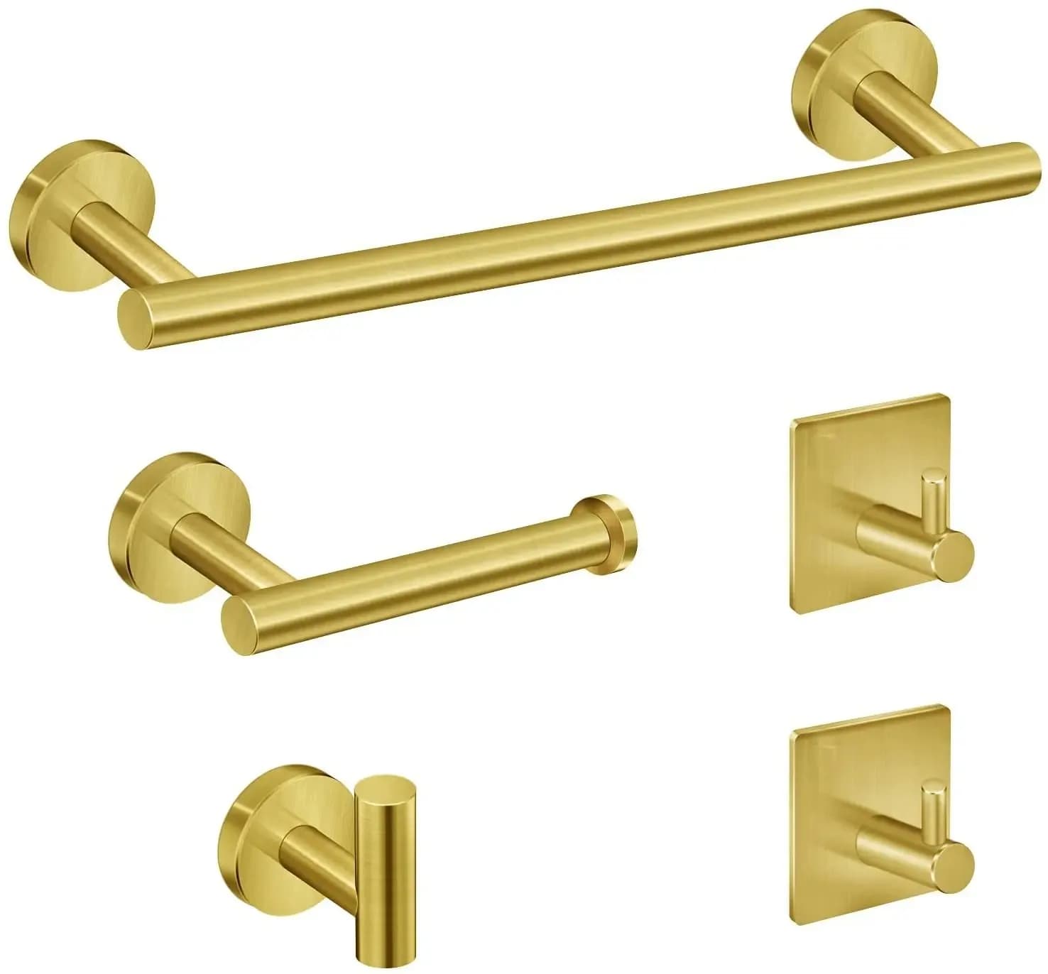 Set di 5 Accessori per Bagno in Acciaio Inox: Gancio per Accappatoio, Portasciugamani, Barra Portaoggetti, Mensola, Porta Carta Igienica