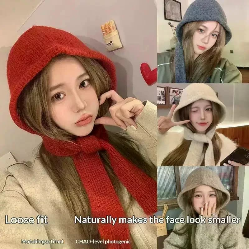 Passamontagna 2-in-1 per Donne, Cappello e Sciarpa, Protezione Collo Invernale, Accessori Autunno-Inverno, Lavorato a Maglia