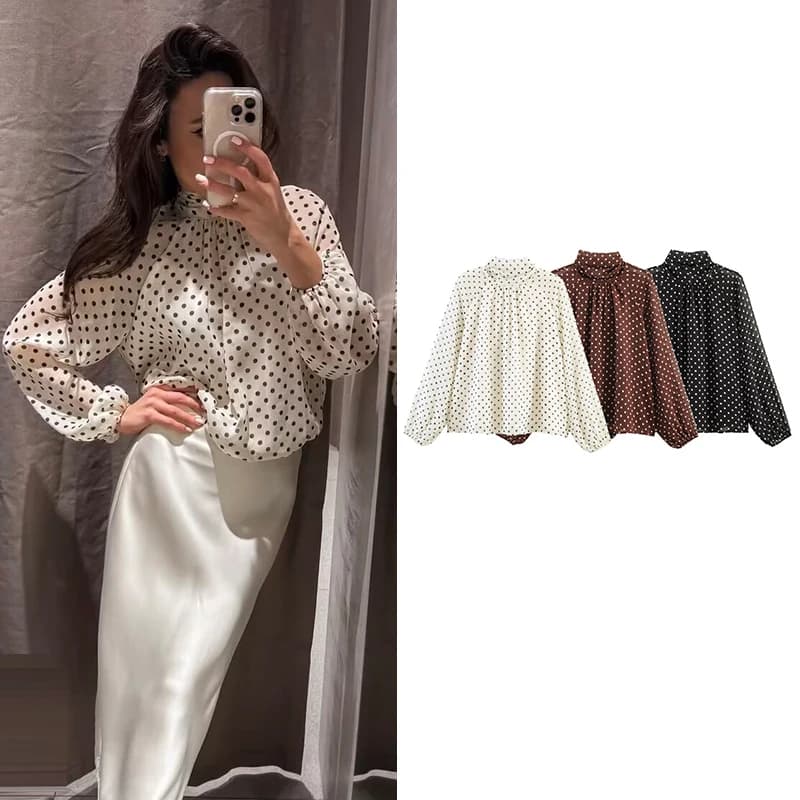 Shirts women's Spring 2026 New Fashion Printed Polka Dots Elegant Blouses Women's Chic Spring Street Youth Holiday Blouses Tops