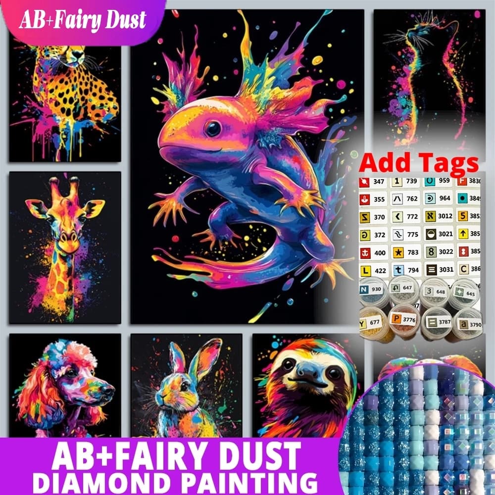 Fairy Dust AB Colorful Neon Animal Llama Black Cat Giraffe 5D Diamond Painting Cross Stitch Mosaic Kits Home Decoration Wall Sti