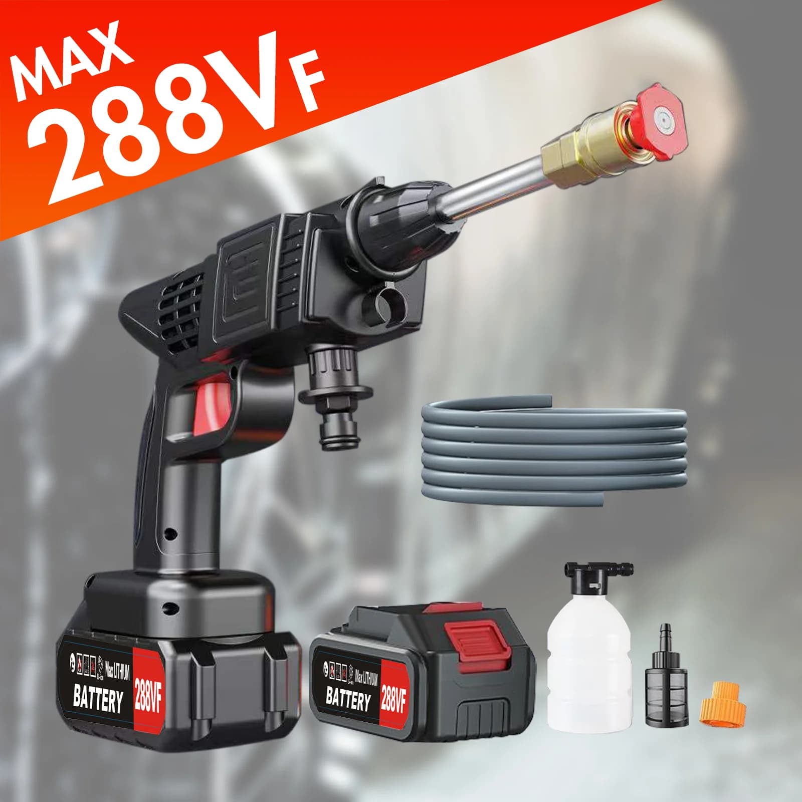 450w Cordless Car Washer Pistola A Spruzzo di Acqua 26Bar 288VF Portatile Ad Alta Pressione 2x1200mah Batteria Per Auto Casa giardino pulizia