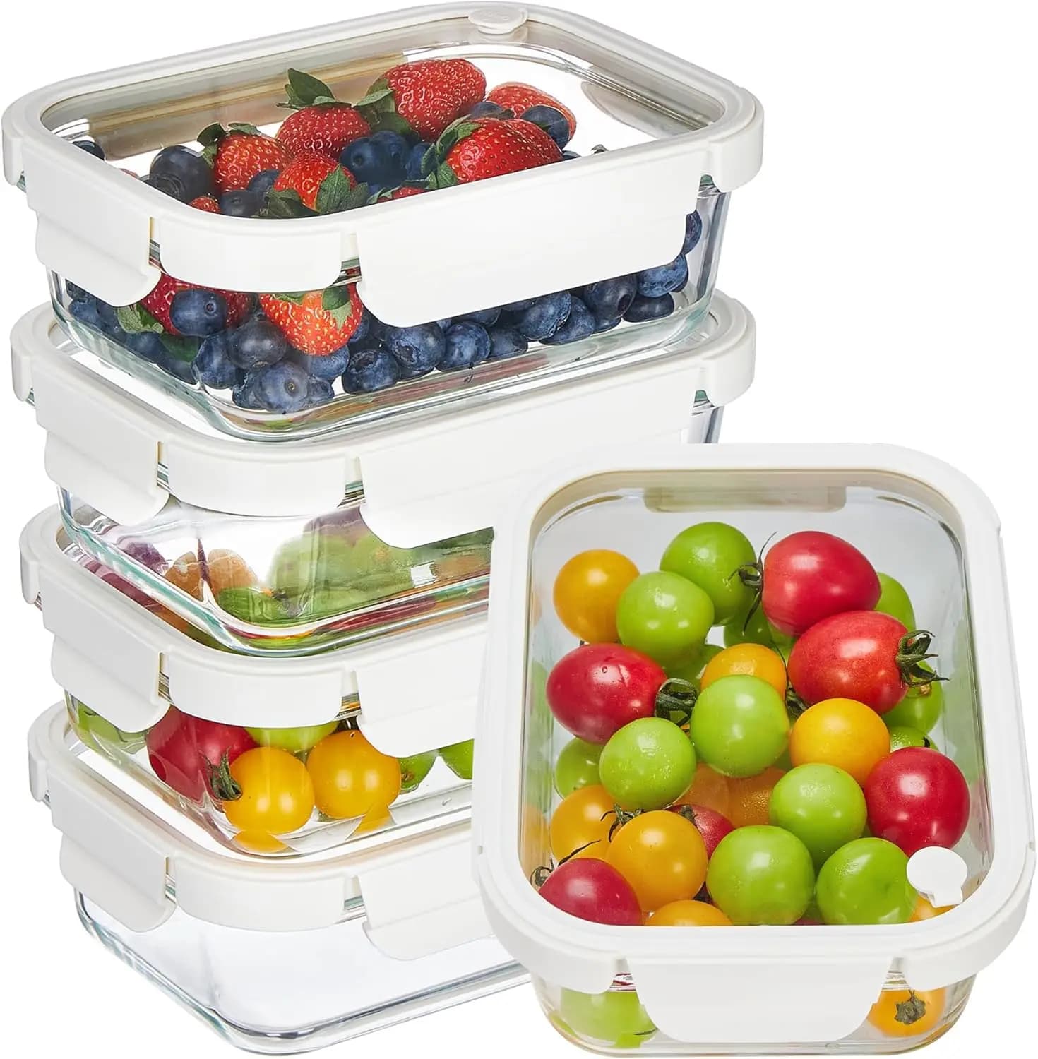 Set di 5 Contenitori in Vetro da 35oz con Coperchi e Sfiato, Riutilizzabili per Preparazione Pasti, Adatti per Microonde, Forno, Congelatore, Lavabili in Lavastoviglie