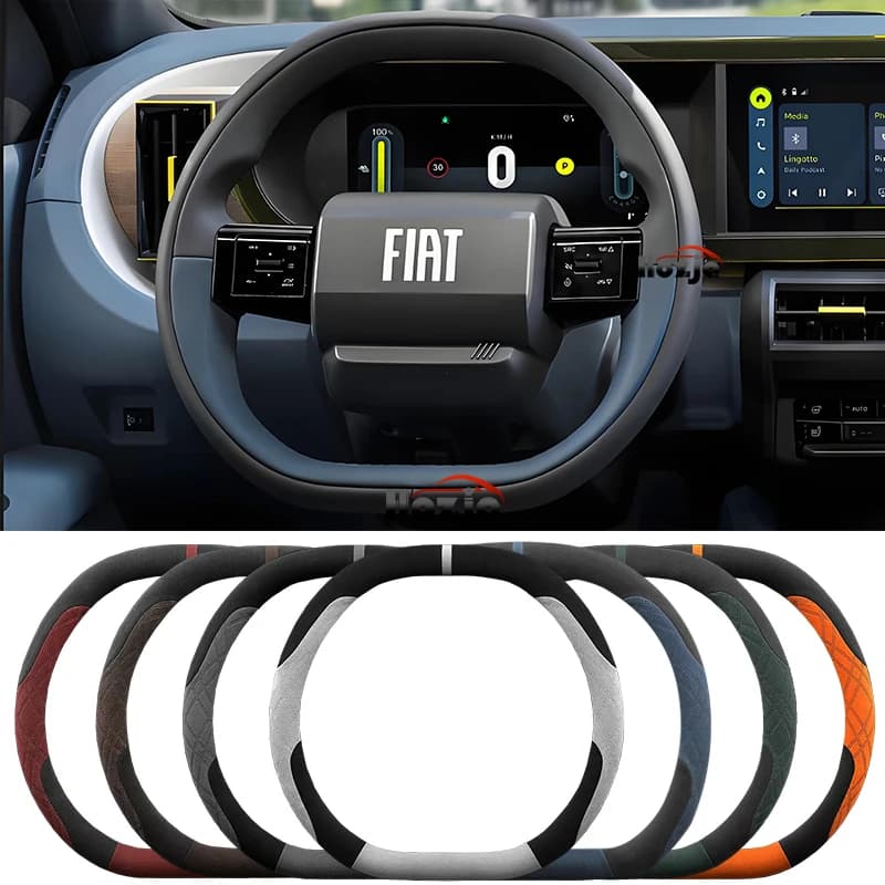 Suede Leather Car Steering Wheel Cover for Fiat Grande Panda 2025 Non-slip Car-styling Auto Accessories