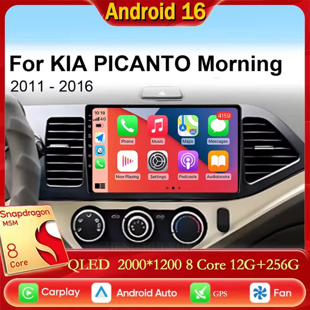 For Kia Morning Picanto 2011 - 2017 Android 15 2K QLED CarPlay Auto Car Radio Multimedia Video Player GPS stereo Head Unit 4G WI