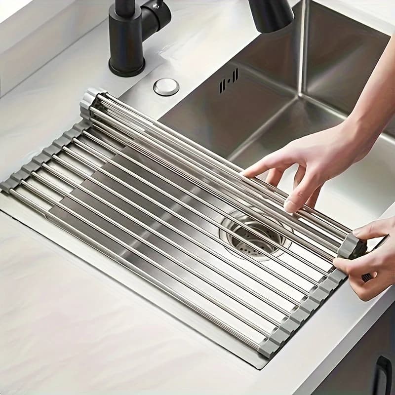 1pc Foldable Dish Drainer,Roll Up Dish Drying Rack ,Kitchen Sink Holder Organizer,Tableware Plate Storage Shelf