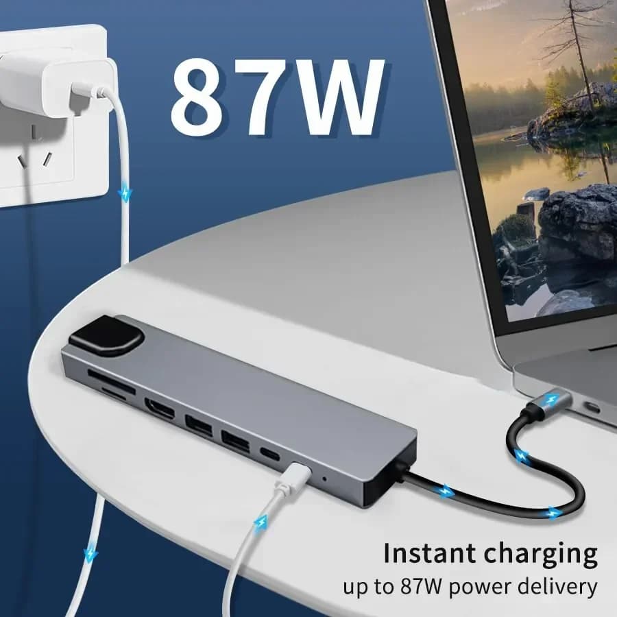 Docking station hub USB C 8 in 1 adattatore da tipo C a 4K HD con lettore di schede SD/TF RJ45 splitter USB PD per laptop notebook MacBook